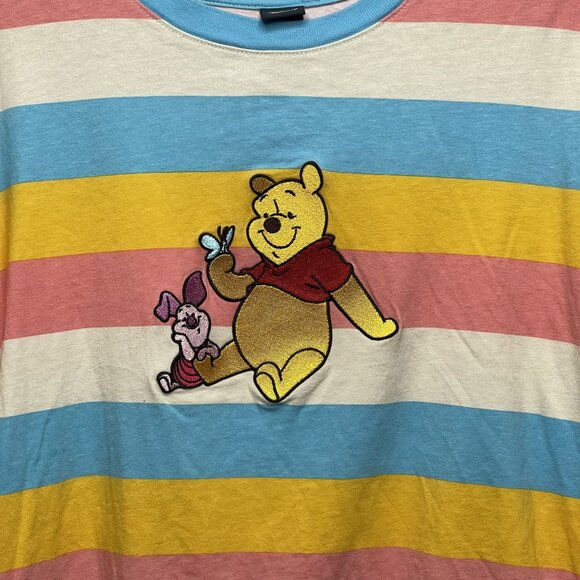 Disney Winnie The Pooh Duo Stripe Girls Ringer T-Shirt Medium - Picture 2 of 6